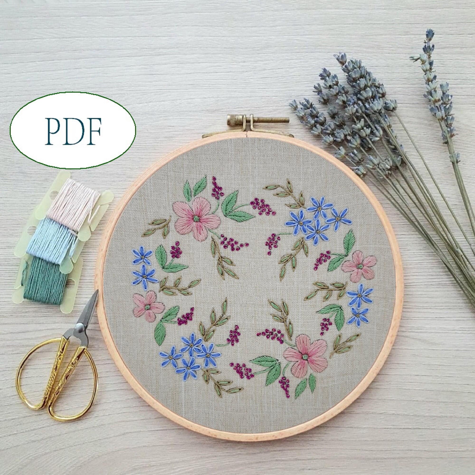 Floral Wreath Hand Embroidery, Spring Flowers Pattern DIY, Botanical ...