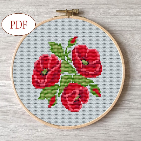 Leisure Arts Embroidery Kit 6 Pink Poppies - embroidery kit for beginners  - embroidery kit for adults - cross stitch kits - cross stitch kits for  beginners - embroidery patterns 