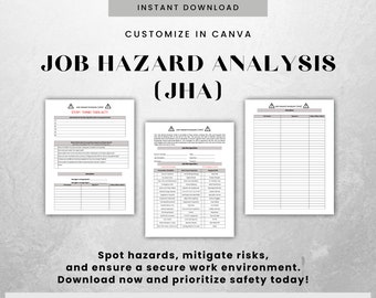 Job Hazard Analysis (JHA) Job Safety Analysis (JSA) Job Hazard Analysis Form Job Safety Form Job Hazard Analysis Editable Template