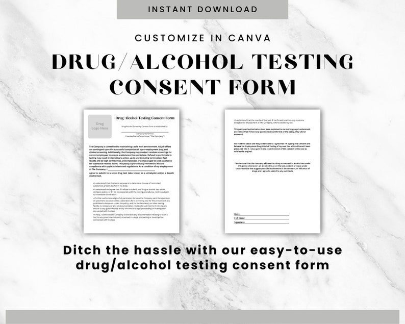Drug/alcohol Testing Consent Form Canva Editable Template Drug Screening Form Alcohol Testing