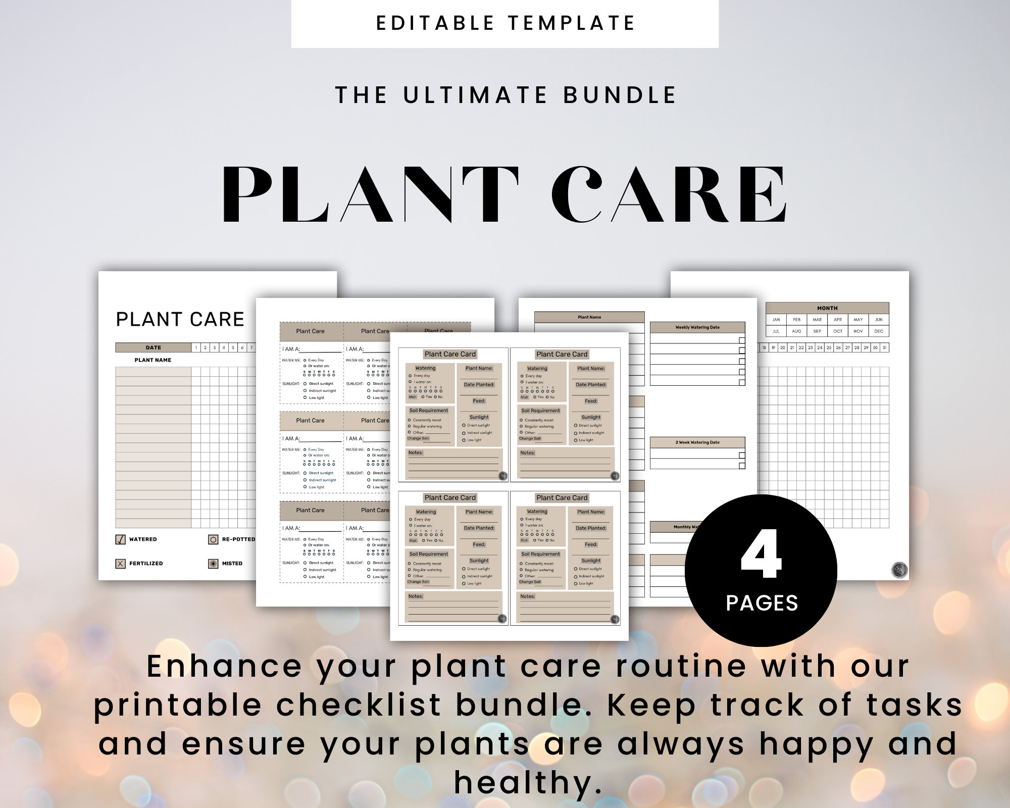 Printable Plant Care Tracker Bundle Indoor Plant Calendar Plant Care Cards Watering Checklist ...