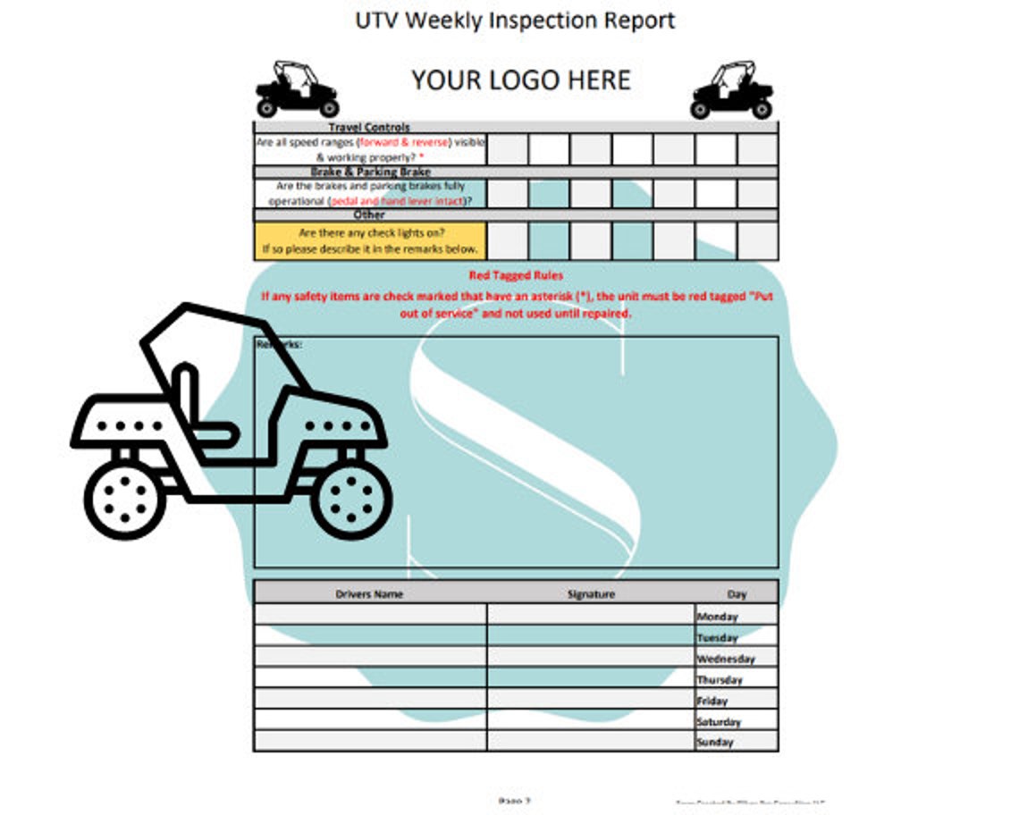 ATV/UTV Weekly Inspection Form Etsy