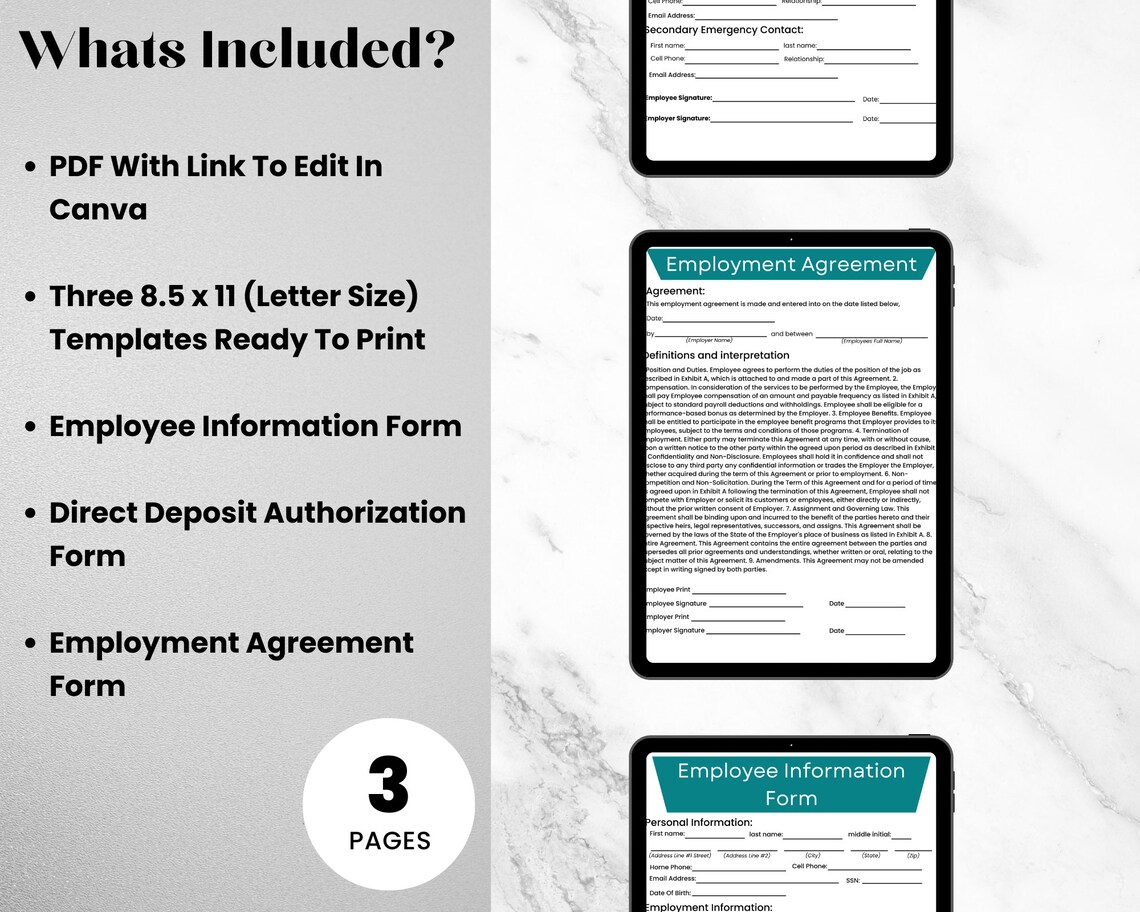 Employee Onboarding Packet Canva Editable Template Direct Deposit Form ...