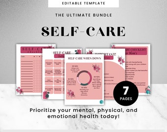 Printable Self Care Bundle Self Care Planner Self Love Tracker Moms Self Care Checklist Wellness Planner Mindfulness Journal Canva Editable