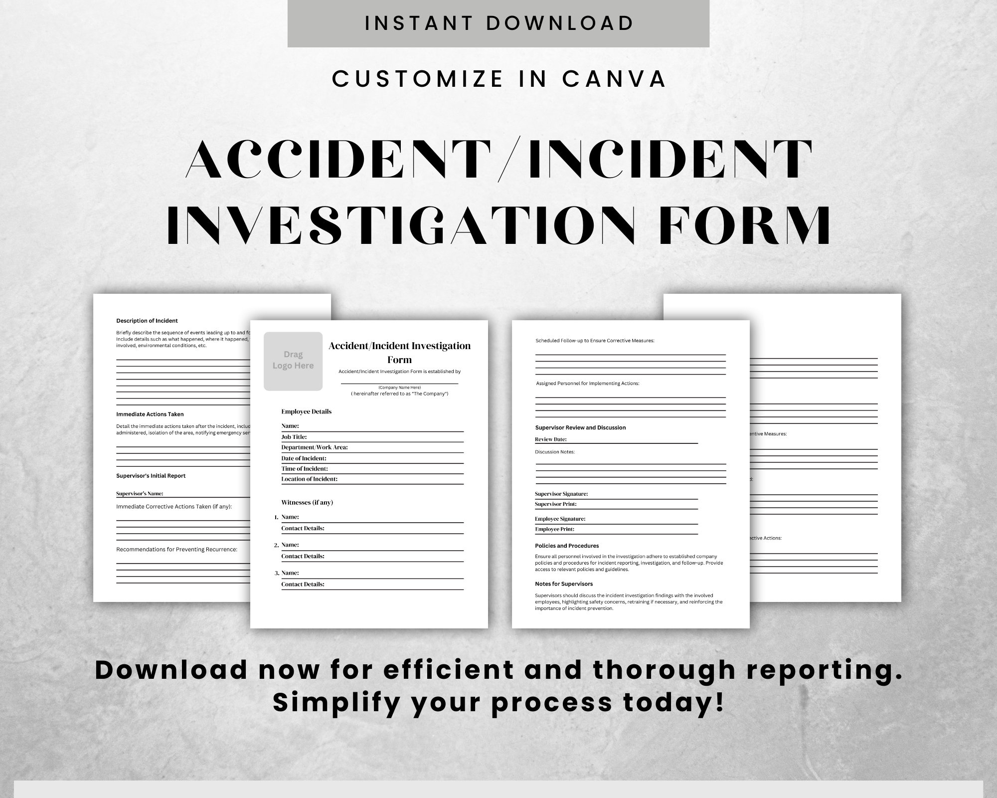 Accident Investigation Form Canva Editable Template Incident Investigation Form Employee Incident Report Workplace Accident Report Form