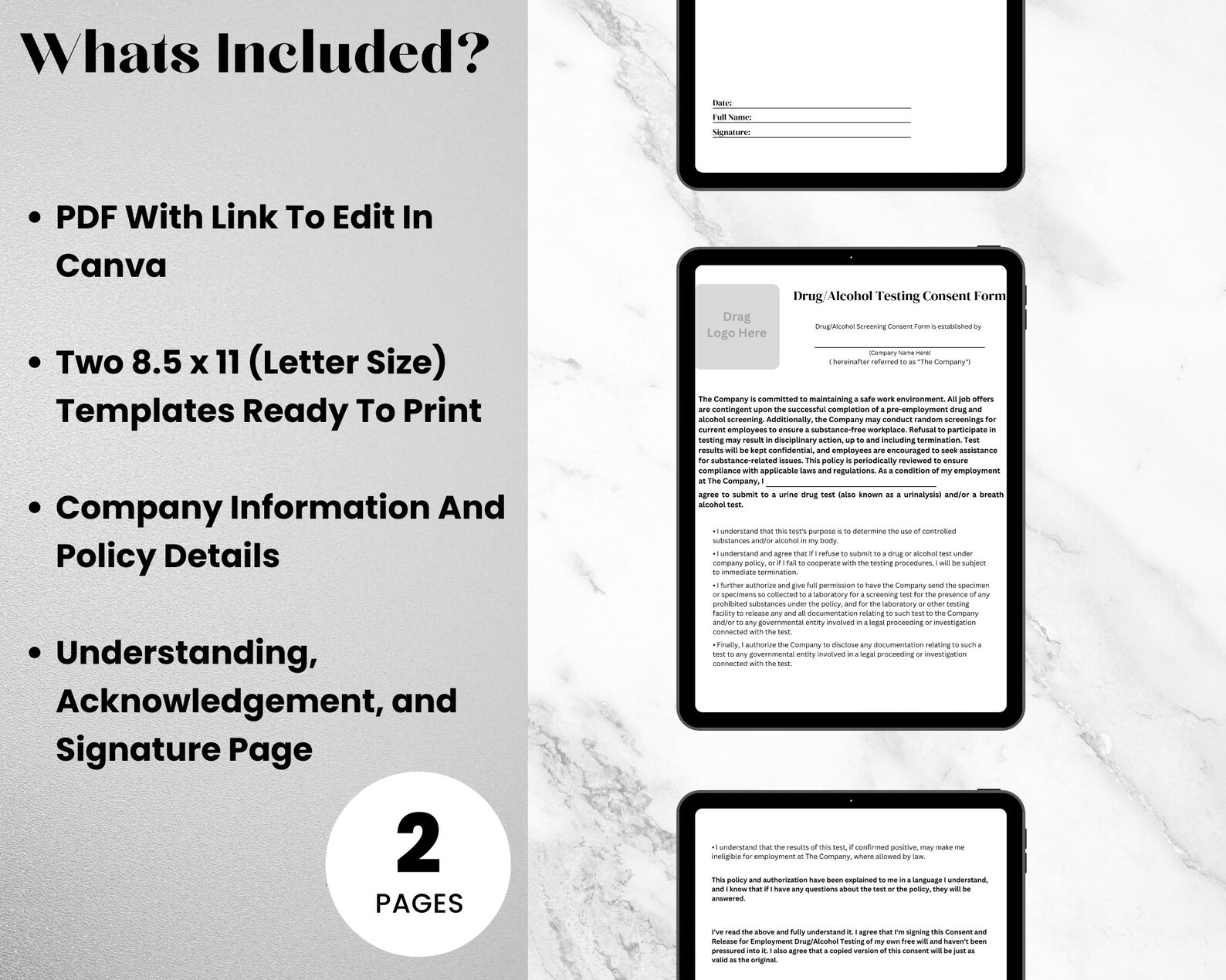 Drug/alcohol Testing Consent Form Canva Editable Template Drug ...
