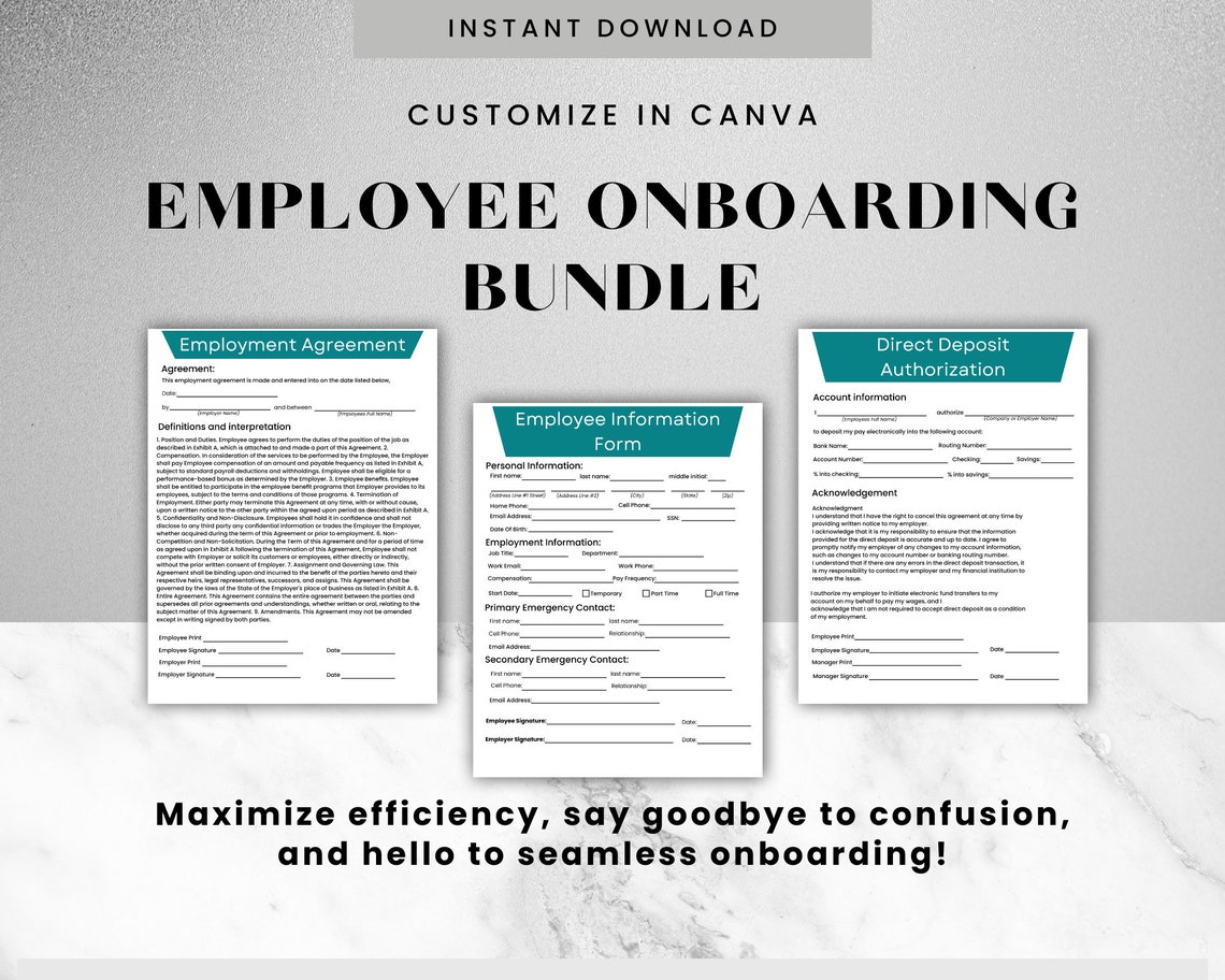Employee Onboarding Packet Canva Editable Template Direct Deposit Form ...