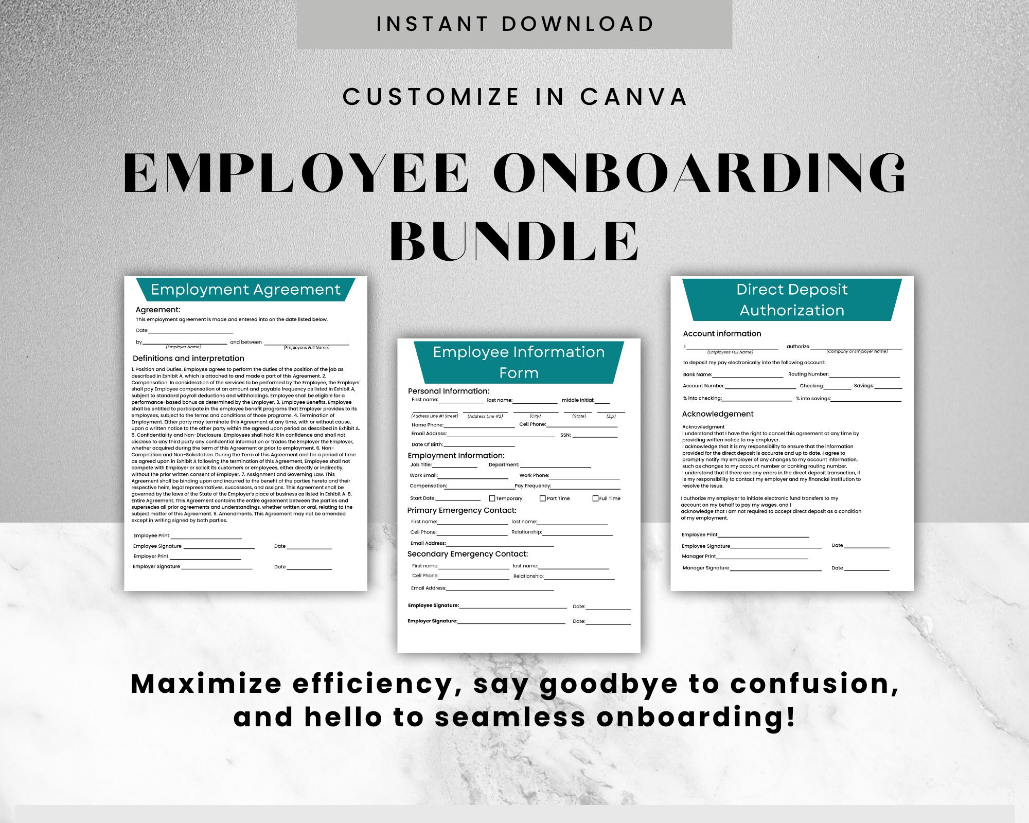 Employee Onboarding Packet Canva Editable Template Direct Deposit Form ...