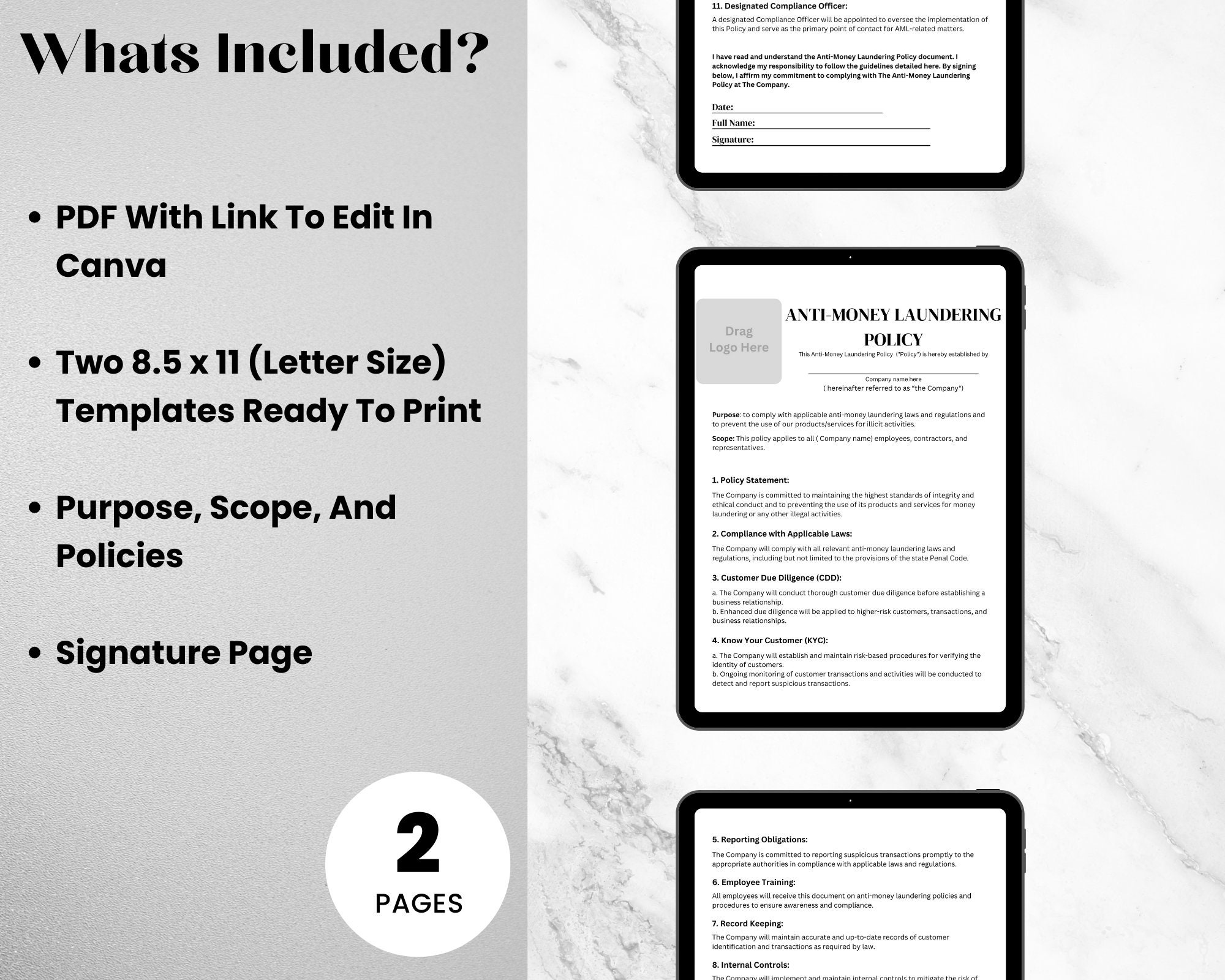Anti-money Laundering Policy Canva Editable Template Business Procedure ...