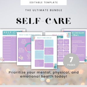 Printable Self-Care Template Bundle Self-Care Challenge Self-Care Checklist Self-Care Tracker Canva Editable Self-Care Self-Care Planner PDF