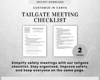 Tailgate Meeting Checklist Canva Editable Template Safety Management Employee Safety Workplace Hazard Detection Safety Briefing Toolbox Talk