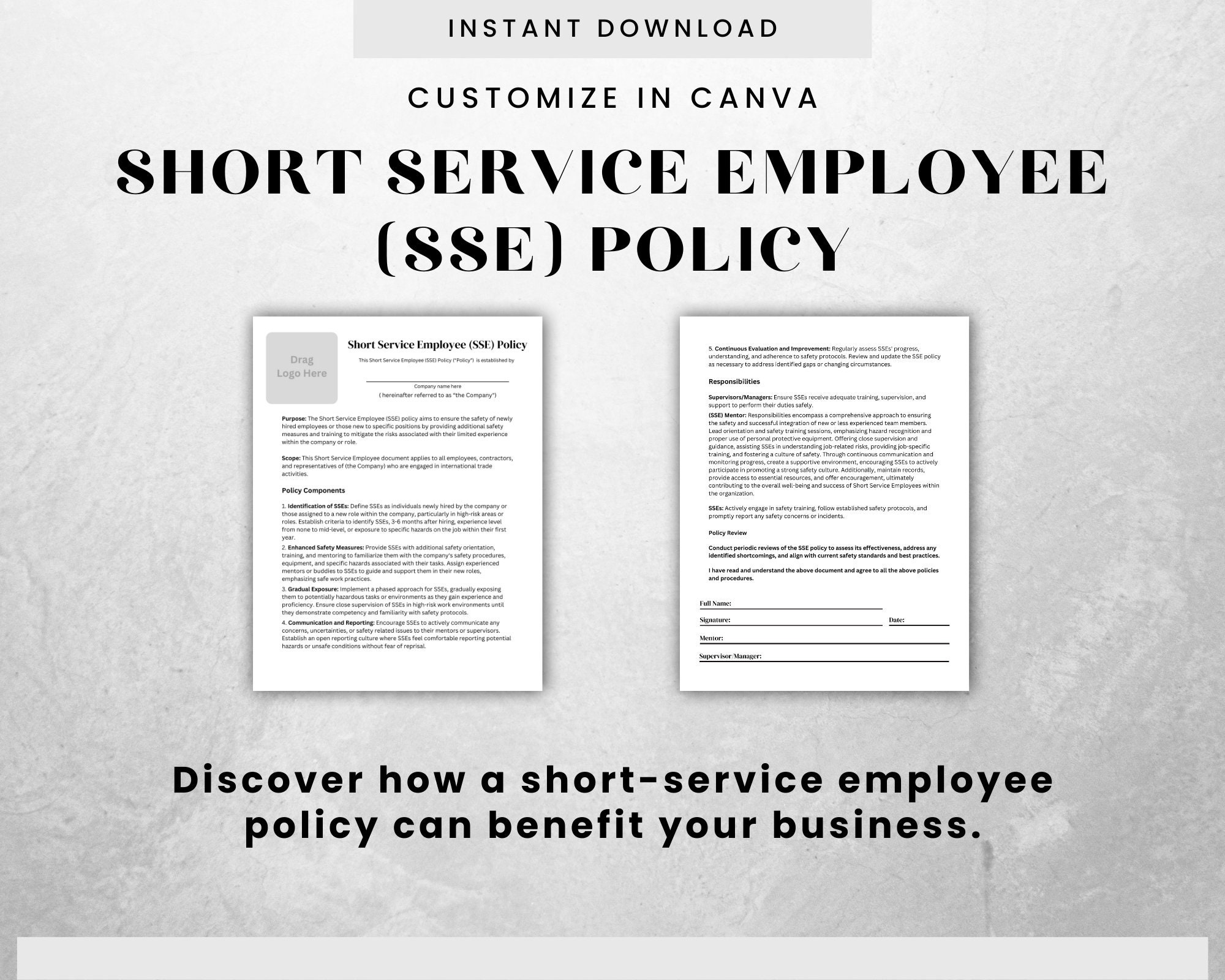 Short Service Employee Form.pdf Short Service Employee Policy Canva Editable Template Employee Policy ...
