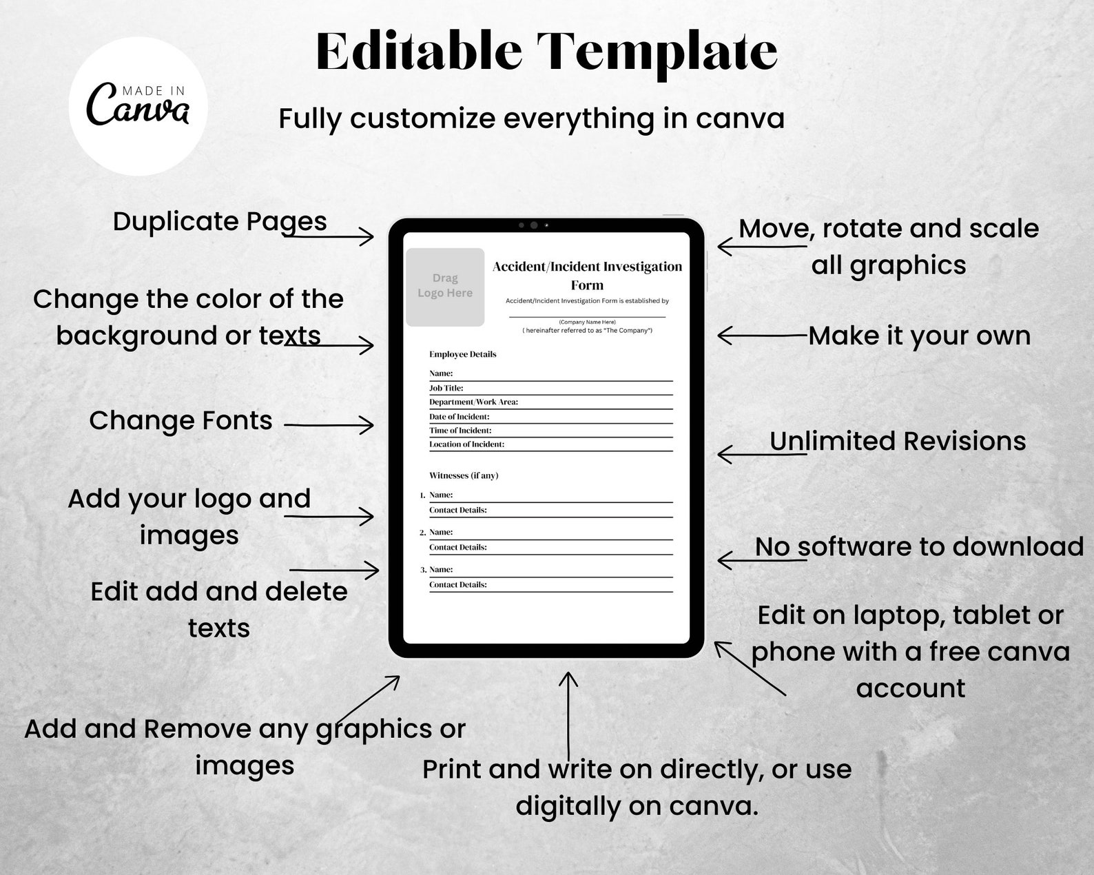 Accident Investigation Form Canva Editable Template Incident