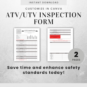 ATV/UTV Weekly Inspection Form Canva Editable Template Atv Inspection Template UTV Inspection Form Atv Drivers Log Utv Driving Log
