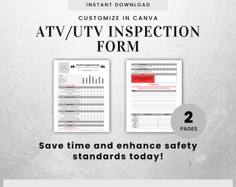 ATV/UTV Weekly Inspection Form Canva Editable Template Atv Inspection Template UTV Inspection Form Atv Drivers Log Utv Driving Log