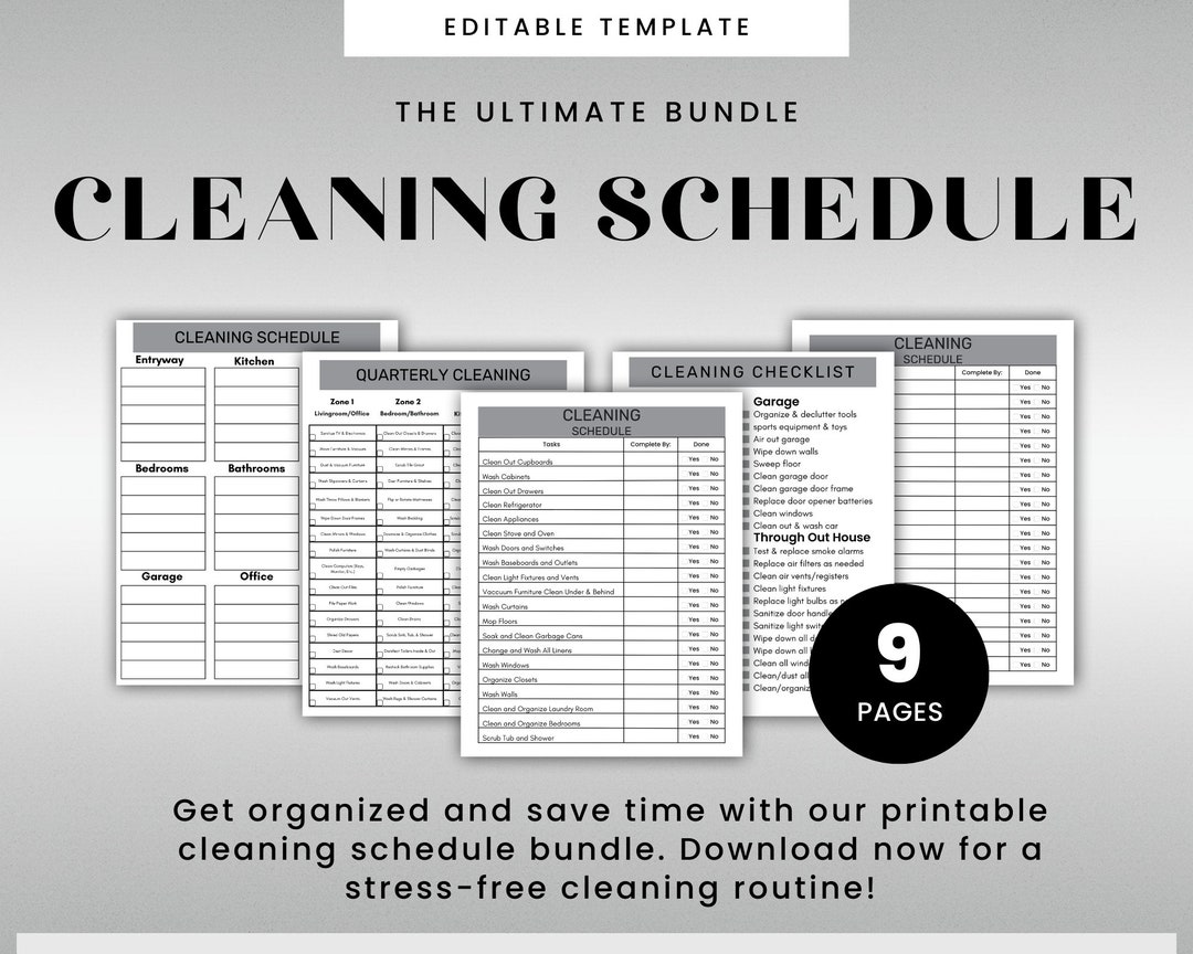 Printable Cleaning Schedule Bundle Cleaning Checklist Quarterly ...