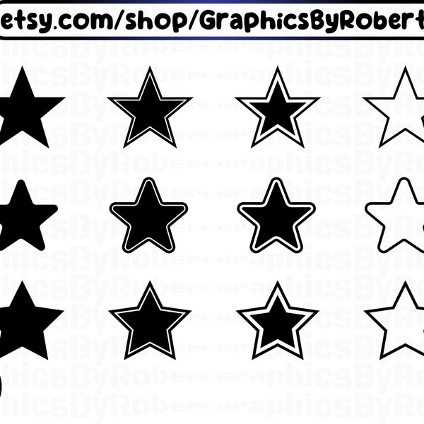 Star Svg Bundle for Commercial Use, Star Outline Design, Silhouette, Instant Download, Basic Shape Svg, Cricut Cut File, Double Star Png