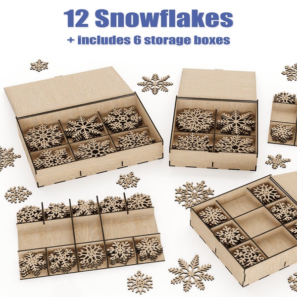 Christmas Gift Snowflake Bundle - 12 Designs of Laser Cut Files for Winter Weddings, Holiday Crafts and Tree Decoration