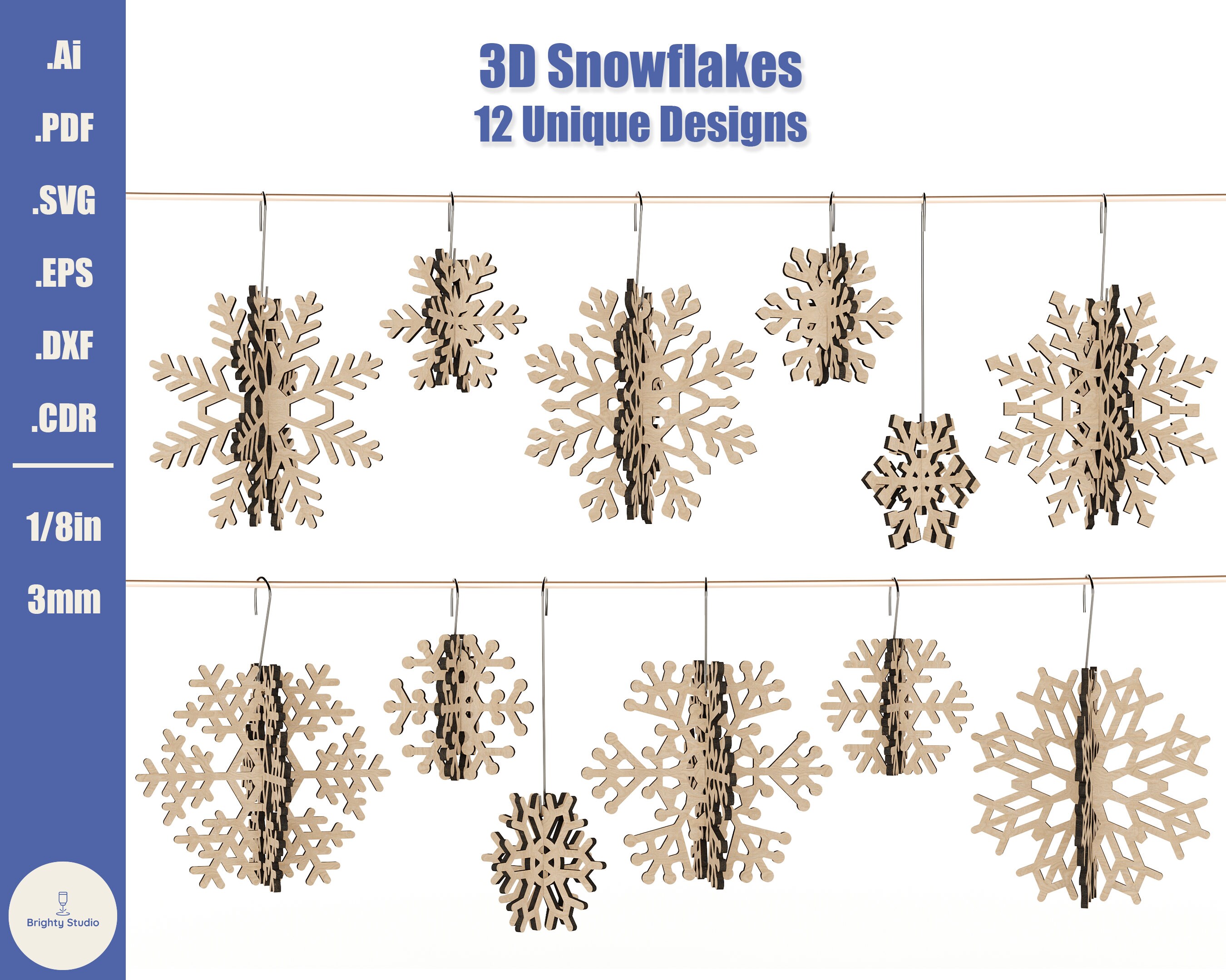 9 Unique Snowflakes, Vector Snowflakes, EPS Snowflakes, Svg Cut