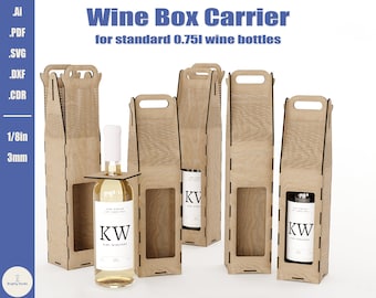 Caja de botellas de vino - Archivos cortados con láser - Paquete de caja de botellas de vino de ceremonia, boda - Caja de vino DXF & SVG, regalo de boda - Bisagra viva Glowforge