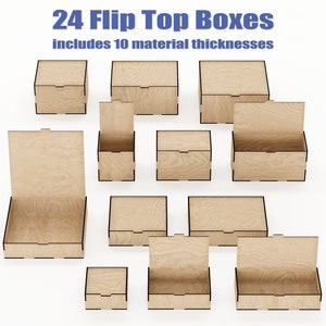 Laser Cut Box with Flip Up Lid - Storage Box Bundle - Multiple Material Versions - Vector DXF & SVG files for laser cutting wood - Glowforge