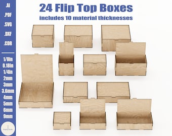 Laser Cut Flip Lid Box: Storage Box Bundle (DXF, SVG, PDF)