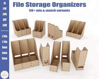 Minimalist Laser Cut File Organizer Bundle for Desk Storage, SVG Files for Laser Cutting Wood, Magazine and Box Holders Included
