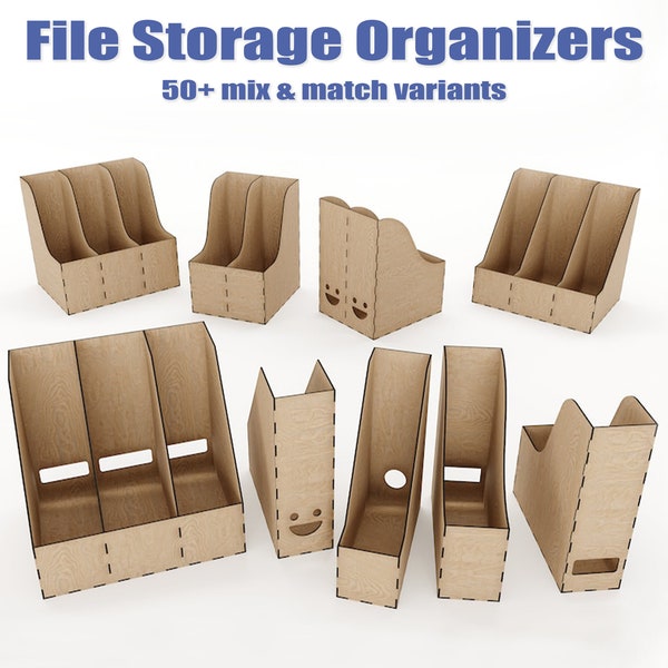 Minimalist Laser Cut File Organizer Bundle for Desk Storage, SVG Files for Laser Cutting Wood, Magazine and Box Holders Included