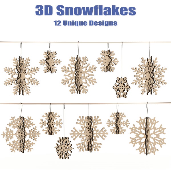 Laser Cut 3D Snowflakes File Bundle, SVG Christmas Files, Digital File Christmas Ornaments, Christmas Tree Decoration, Snowflake SVG