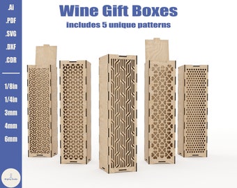 Laser Cut Wine Box: 5 Pattern SVG Files, CNC Gift Crate (Digital File)