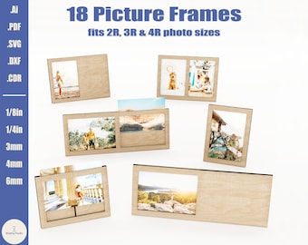 Laser Cut Photo Frames Set - 18 Designs of Wood Picture Frame SVG templates, Perfect Gift for Birthdays, Anniversaries