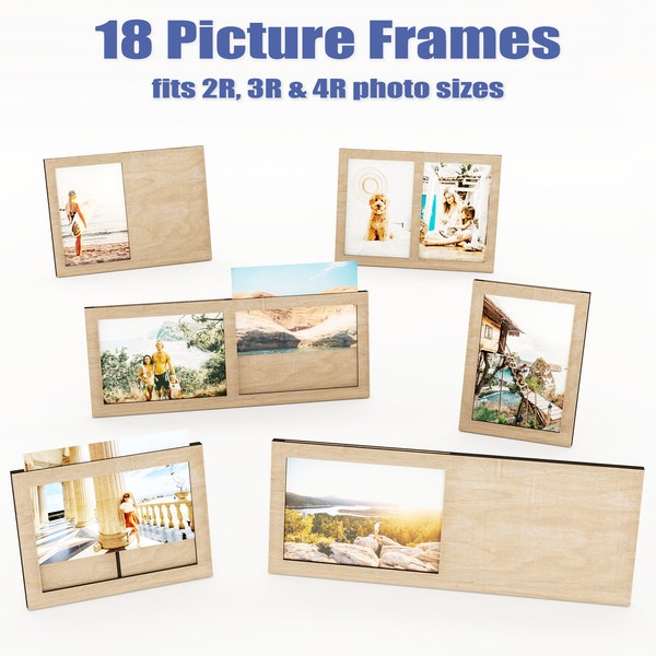 Laser Cut Photo Frames Set - 18 Designs of Wood Picture Frame SVG templates, Perfect Gift for Birthdays, Anniversaries
