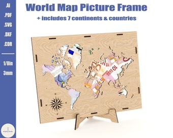 World Map Picture Frame Laser Cut File – Anniversary Gift (svg, ai, pdf, dxf, cdr)