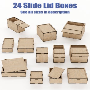 Laser Cut Sliding Lid Box Bundle - 24 Designs of Laser Cut Gift Storage Boxes - DXF and SVG Glowforge Files