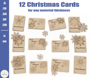 Christmas Card SVG Laser Cut Bundle, Christmas Greeting Card Files, Digital File Christmas Snowflake Ornaments, Wood Christmas Card Gift
