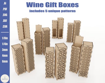 Laser Cut Wine Gift Box: 5 Unique Patterns (SVG DXF)