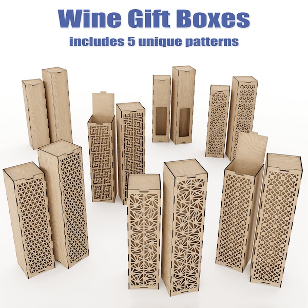 Wine Crate Box - Laser Cut Files - Ceremony Wine Bottle Box Bundle, Wedding - DXF & SVG Wine Gift Box, Wedding Gift - Glowforge