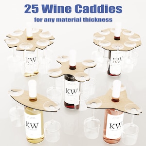 Wine Caddy SVG Glass Holder - 25 Bundle of Laser Cut Wine Bottle Glass Serving Tray Files for Glowforge