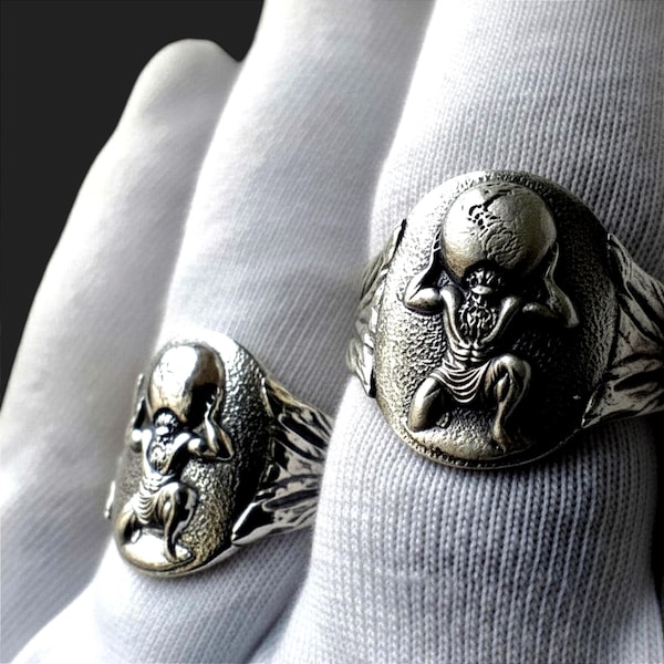 Atlas Ring, Sterling Silber Ring, griechische Mythologie Titan, Statement Schmuck
