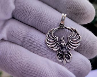 Sterling Silver Phoenix Pendant, 925K Chain Necklace, Christmas necklace, new year gift