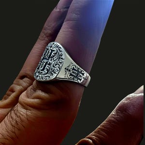 Personalized Initial Signet Ring, Custom 925 Sterling Silver  Engraved Monogram