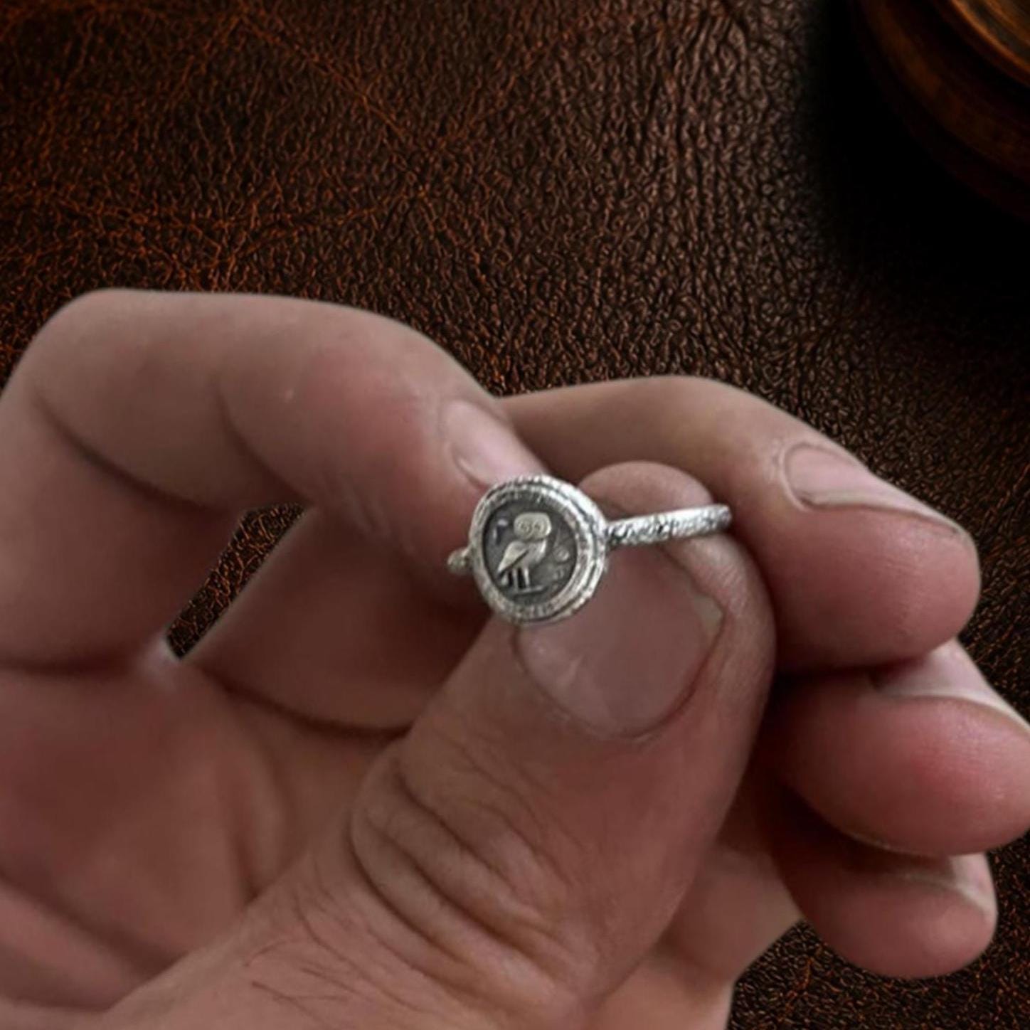Athena Owl Ring, Sterling Silver Greek Coin Ring, Ancient Greece Jewelry