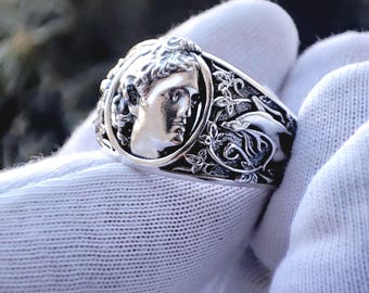 Bague Apollo en argent sterling, bijoux de la mythologie grecque, bague pour homme