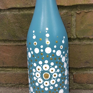 Teal and White Wine Bottle Mandela Painting