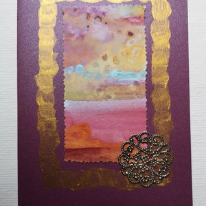 Carte A6 aquarelle originale pièce unique avec embellissement