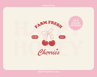 Retro Farm Fresh Cherries PNG: T-Shirt Design (Digital Download)