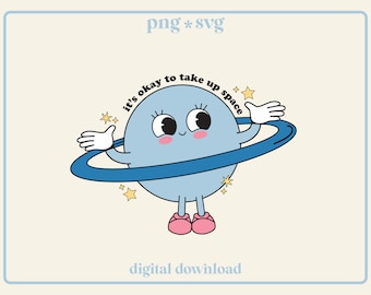 Retro Planet Character PNG SVG, Mental Health Awareness (Digital Download)