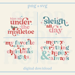 Paquete de Svg de Navidad, PNG de vacaciones retro, PNG de muérdago, Sleigh SVG / Para camisetas, calcomanías, decoración de pared