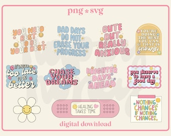 Mental Health SVG PNG Bundle: Positive Quote Graphics (Digital Download)