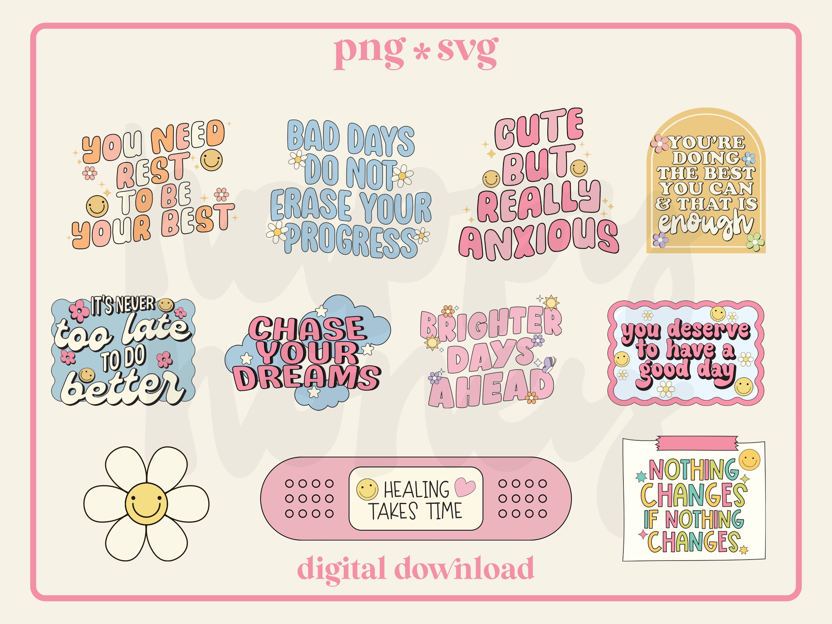Mental Health SVG PNG Bundle: Positive Quote Graphics (digital Download ...